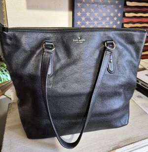 KATE SPADE Black Leather Zipper Tote Bag Ladies